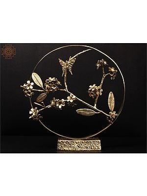 17'' Butterfly on Brass Plumeria Flowering Plant | Round Table Decor