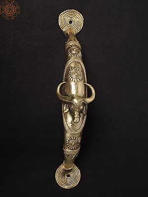 14'' Traditional Design Large Horn Bull | Brass Door Handle