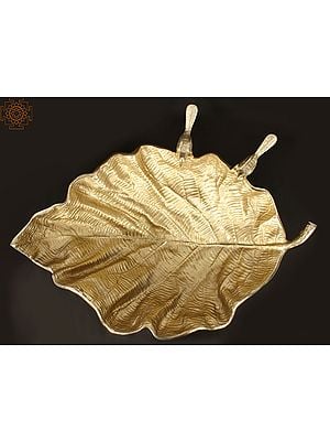 24" Leaf Design Urli with Birds in Brass