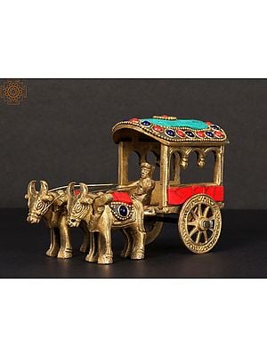 5'' Brass Bullock Cart with Inlay Work | Table Décor Item
