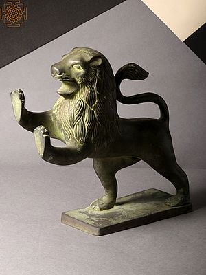 8" Attacking Lion Figurine in Brass