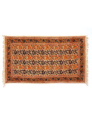 Orange Kalamkari Floral Printed Yoga Carpet From Telangana