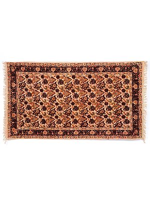 Dark-Brown Kalamkari Dhurrie with Printed Floral Vines From Telangana