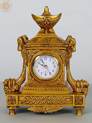 10” Designer Brass Tabletop Clock | Table Decor | Made in India
