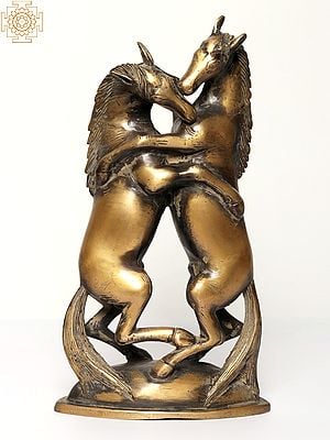 14" Two Loving Horses | Brass Statue | Decorative Showpiece
