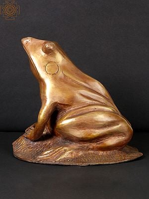 Heavy Brass Frog Figurine on Leaf