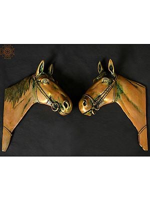 8'' Brass Wall Hanging Horse Head Pair | Home Décor | Made In India