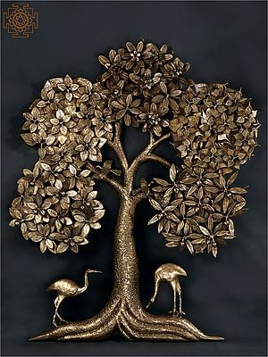 48" Large Five Different Leaves Design Tree of Life in Brass | Wall Mounted