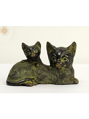 5" Small Brass Decorative Cat and Kitten Statue