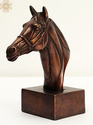 7" Brass Horse Head on Pedestal Statue | Home Décor