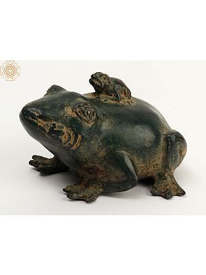 3" Small Brass Child Frog on Mother Statue | Home Decor figurine mother and son