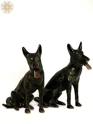 21" Pair of German Shepherd Dog Brass Statue