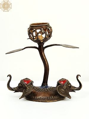 11" Designer Lamp with Elephnats in Brass