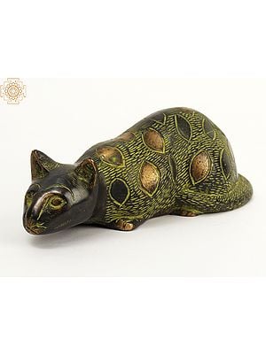 7" Brass Cat In Hunting Pose Statue | Home Decor