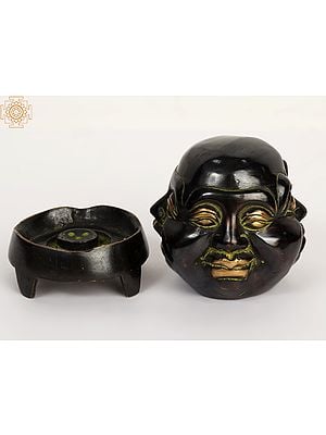 4" Brass Small Laughing Buddha Head with Incense Burner