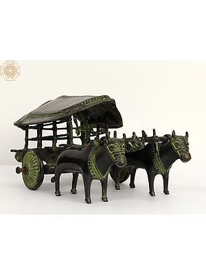 12" Brass Tribal Bullock Cart Statue | Home Decor