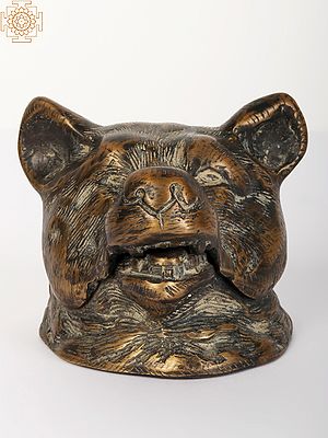 4" Small Bear Design Vintage Ink Pot in Brass