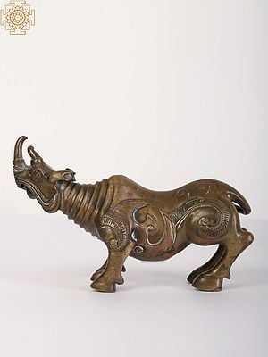 8" Tribal Rhinoceros | Animal Figurine in Bronze