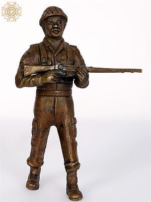 8" Bronze Indian Military Soldier Statue