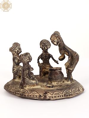 6" Community Meal | Tribal Brass Statue