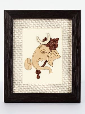 Bhalchandra Ganesha Wooden Art with Frame | Wall and Table Décor Piece