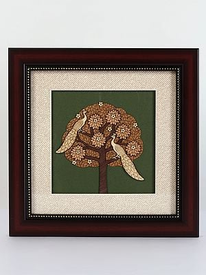 Peacock on Tree Wood Art with Frame | Wall Hanging and Table Décor Piece