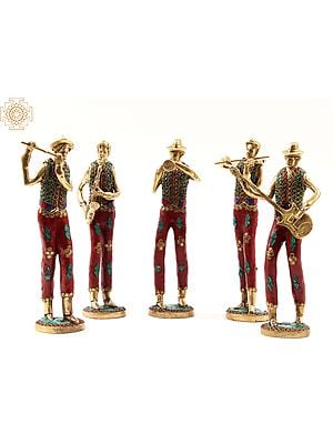 11" Set of Five Musicians | Brass with Inlay Work | Home Décor