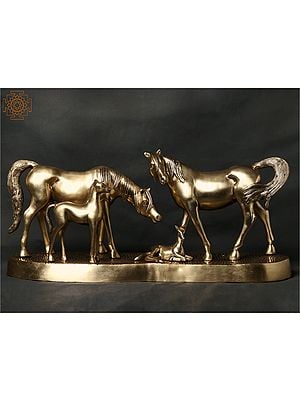 Brass Statue of Horse Family | Animal Figurine for Home Decor