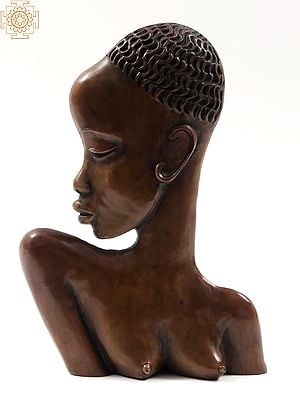 14" The African Lady Brass Statue