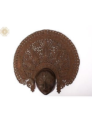 Vintage Goddess Durga Chhau Mask Wall Hanging | Bronze