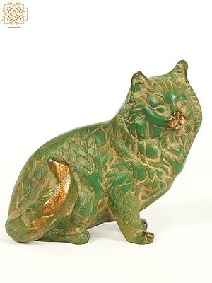 6.5" Furry Cat Statue in Brass