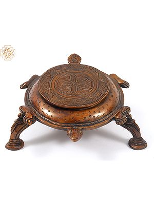 7" Brass Tortoise Design Pedestal (Chowki)