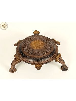 7" Brass Tortoise Design Pedestal (Chowki)