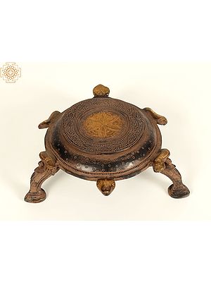 7" Tortoise Design Brass Pedestal/Chowki