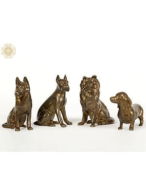 4" Small Bronze Dogs (Set of Four) | Home Decor