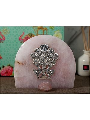 7" .999 Silver Tree of Life with Pair of Peacocks on Rose Quartz Gemstone with Lotus Flower | With Gift Box