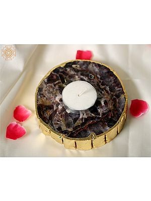 4" Small Natural Amethyst Agate Crystal Candle Holder with Gold Edge