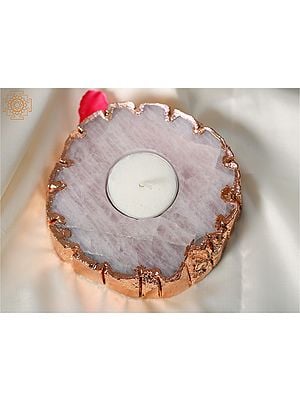 4" Small Natural White Quartz Crystal Candle Holder with Copper Edge