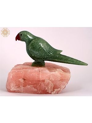 6" Green Aventurine Parrot on Rose Quartz Base