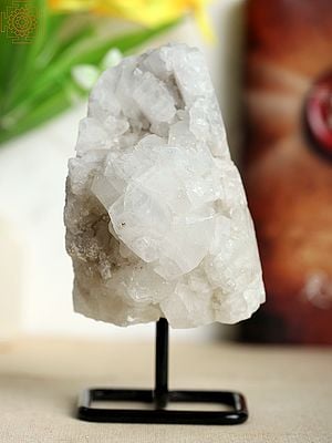 6" Apophyllite Geode Gemstone Showpiece with Iron Stand | Table Decor