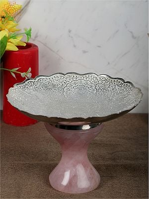 9" German Silver Designer Bowl with Rose Quartz Gemstone Base