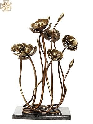 16" Flowers and Buds Bunch Table Decor on Granite Base