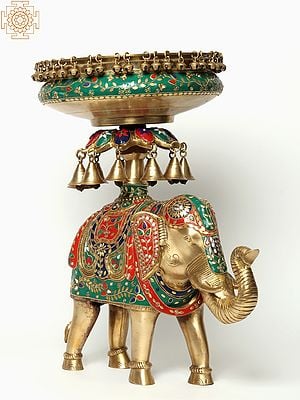 20" Inlay Urli with Bells on Royal Elephant