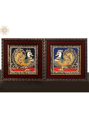 Pair of Peacock (Annam) Tanjore Painting with Frame