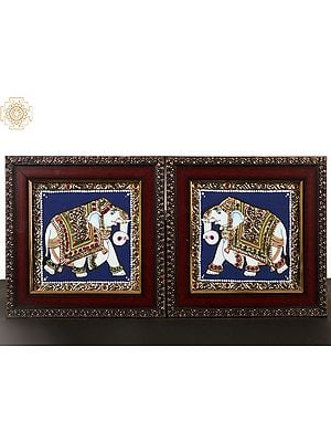 Pair of Elephant Tanjore Painting with Frame