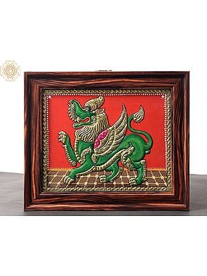 Chinese Feng Shui Pi Yao\Pixiu Tanjore Painting with Wooden Frame