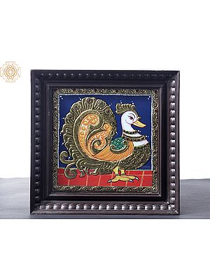 South Indian Peacock | Tanjore Painting | With Teakwood Frame
