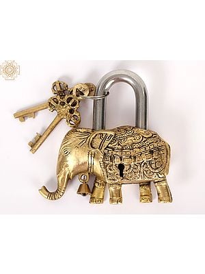 5" Elephant Design Brass Lock with Two Keys
