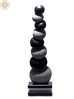 46" Precarious Balance Modern Art Statue in Black Stone