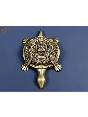 Carved Brass Vastu Tortoise with Ganesha Figure atop